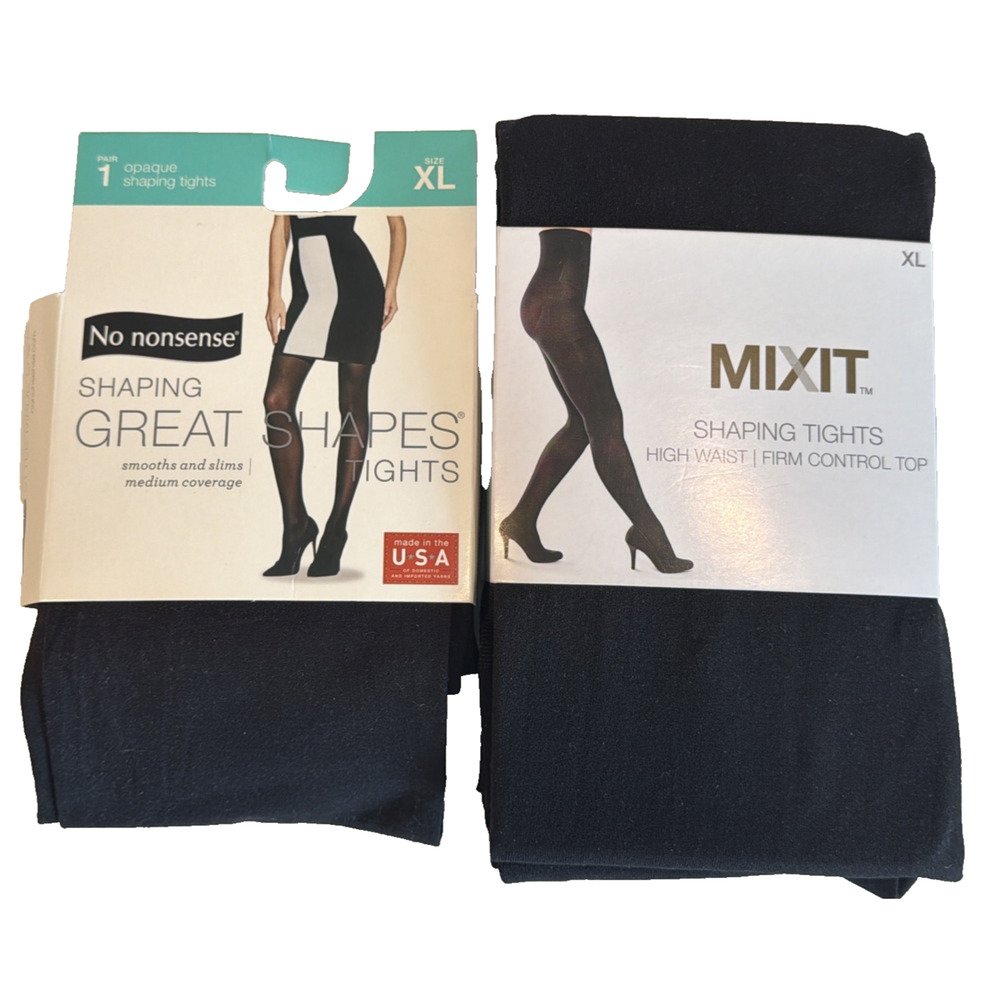 2 Pkgs Sz XL Black Shaping Tights No Nonsense Great Shapes & MixIt New